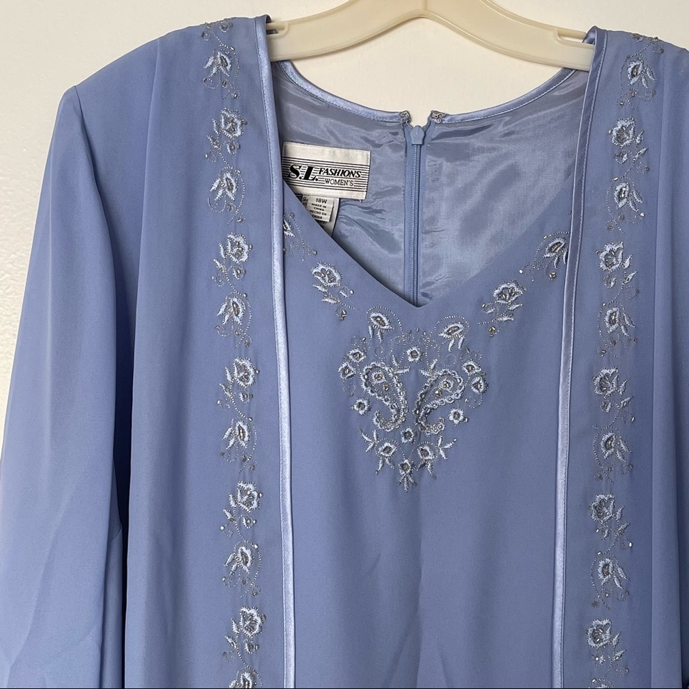 S.L. Fashions Lavender Blue Embroidered Long Sleeve Dress
